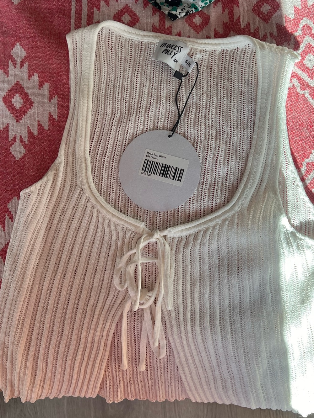Princess Polly Cream Knit Tie-Front Tank